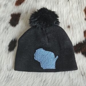 Black and Blue Baby Wisconsin Beanie with Pom Pom
